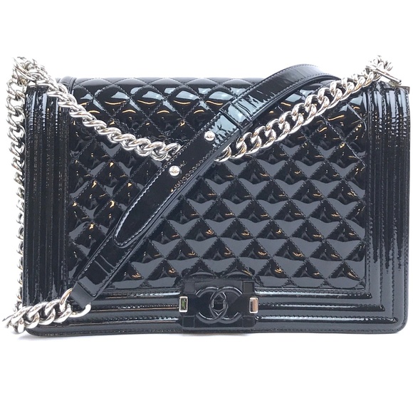 CHANEL Handbags - Classic Flap Boy Black Patent Cross Body Bag